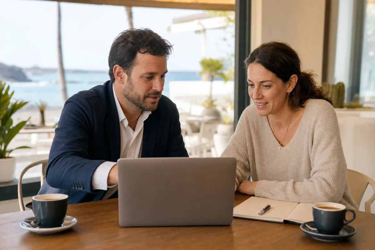 Reunión entre una consultora web y una empresaria local de Lanzarote