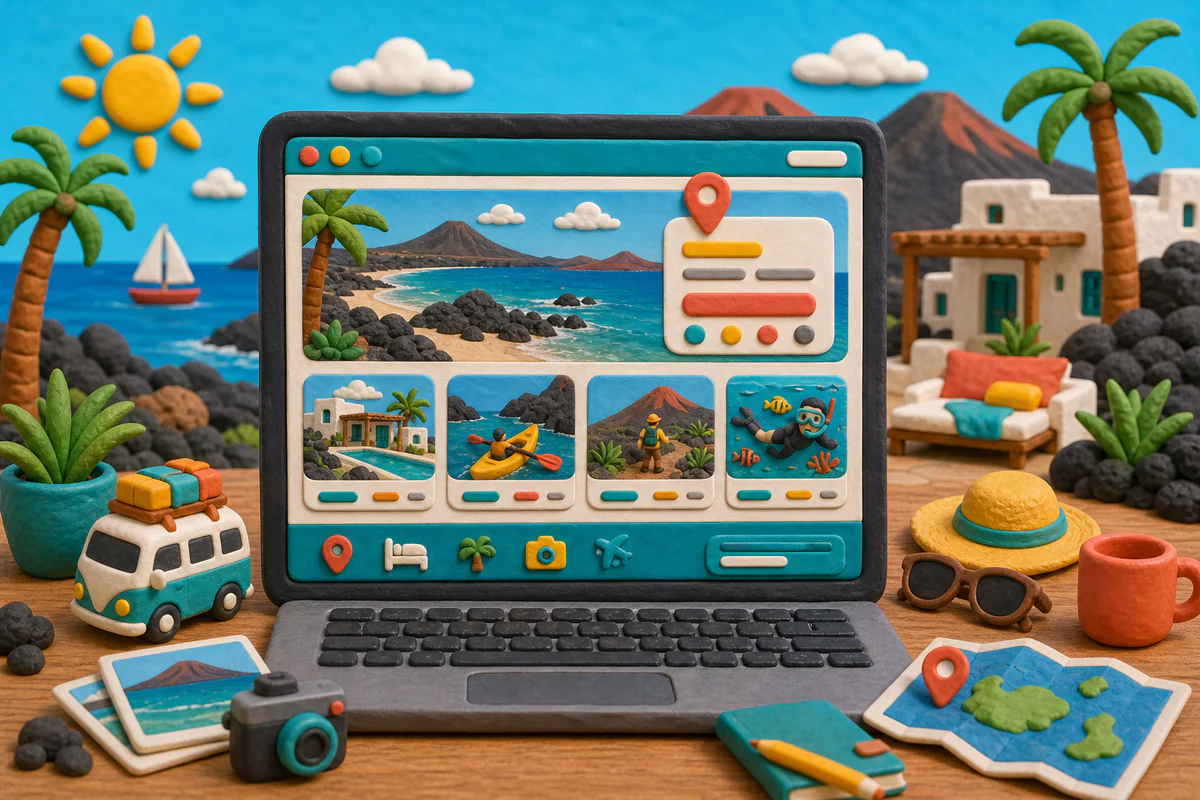 Ilustración estilo plastilina de una web turística para Alohey
