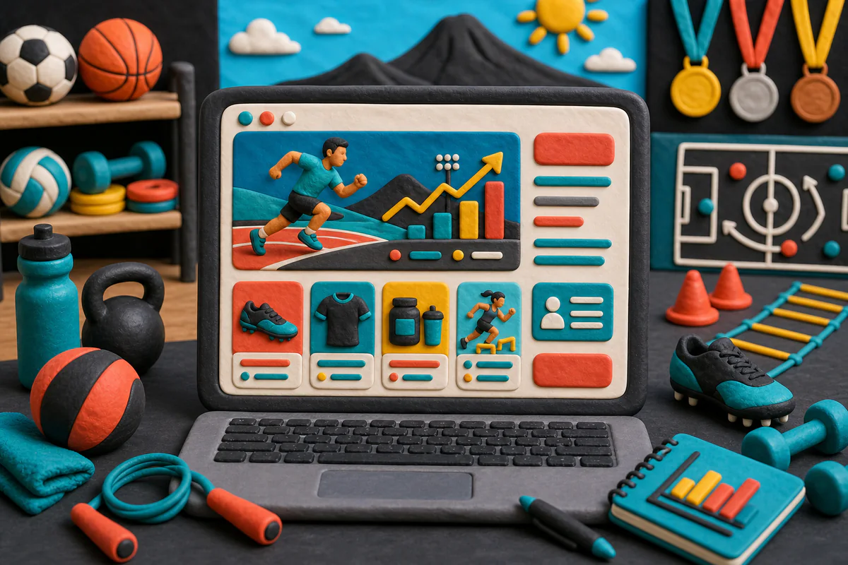 Ilustración estilo plastilina de una web para marca deportiva IRM Sport