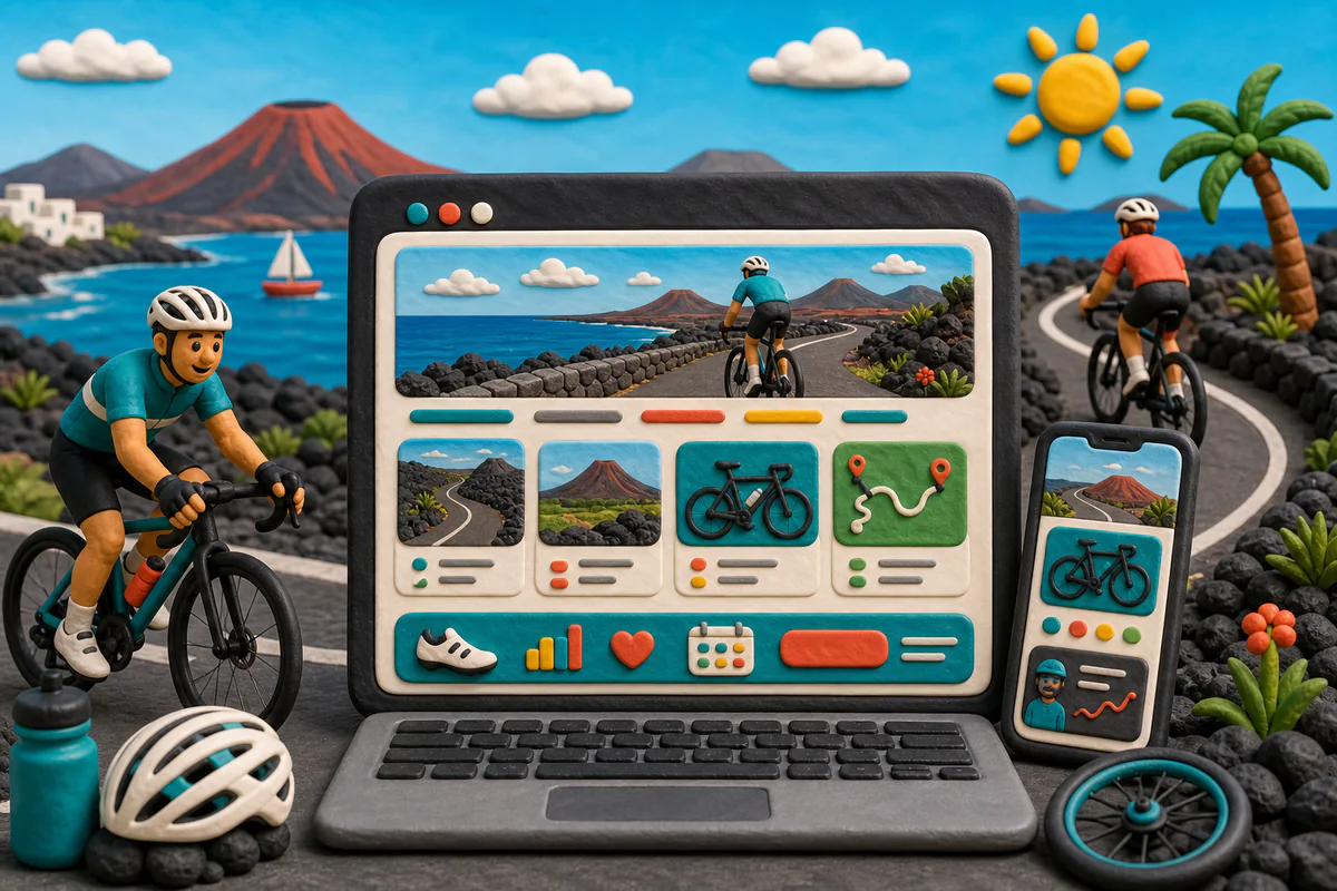 Ilustración estilo plastilina de una web de ciclismo y rutas en Lanzarote