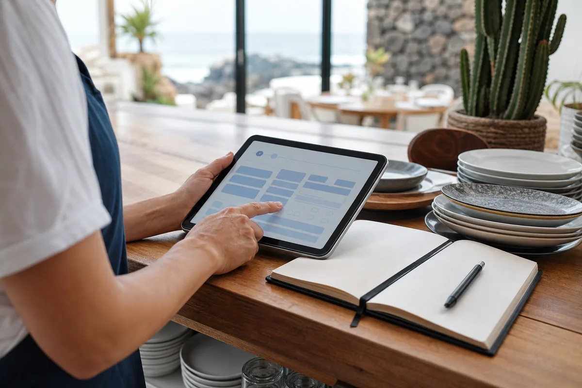 Tablet con interfaz de reservas online para restaurante en Lanzarote