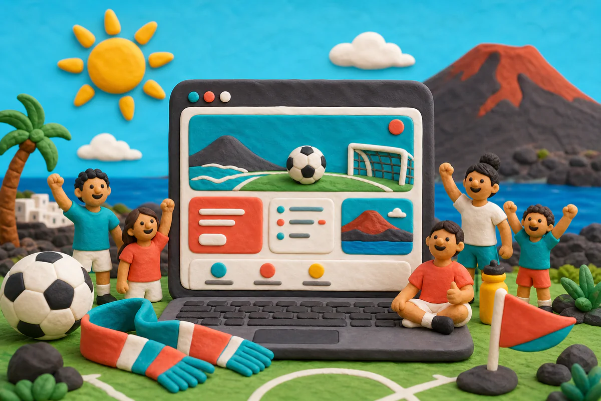 Ilustración estilo plastilina de un proyecto de diseño web para un club deportivo en Lanzarote