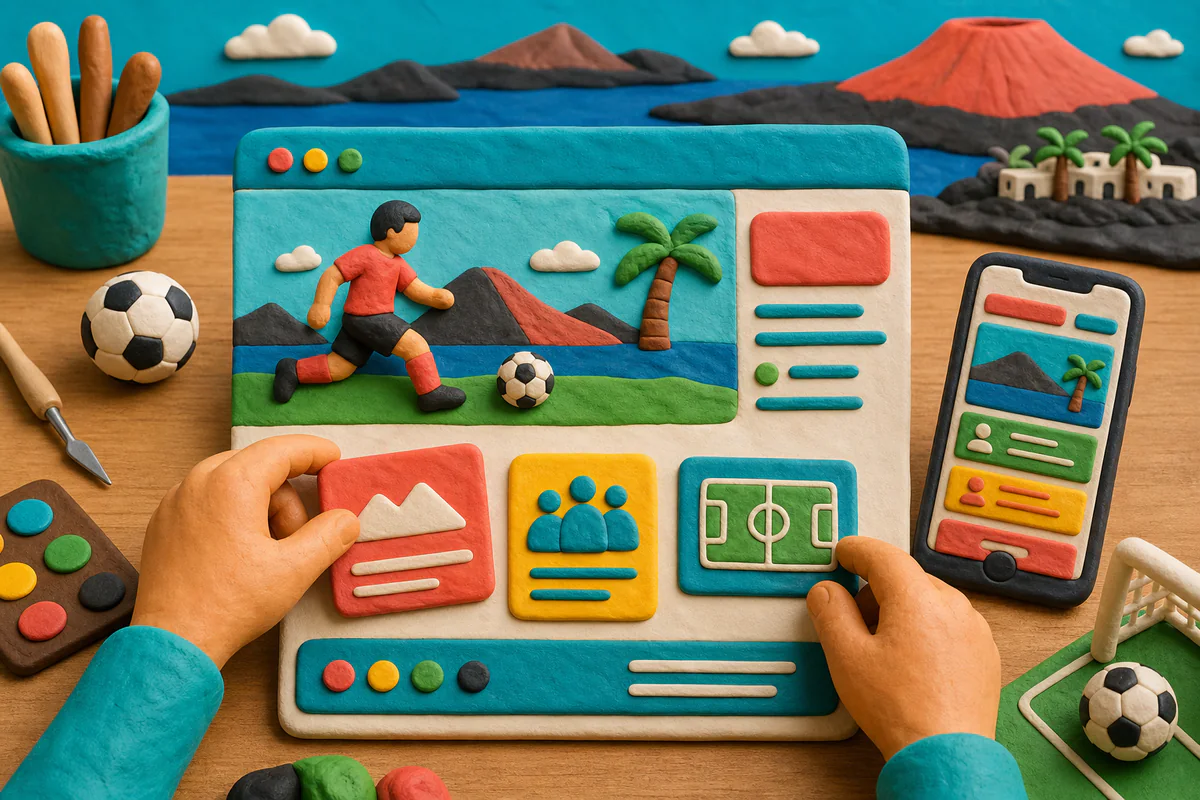 Escena estilo plastilina de planificación de una web deportiva en Lanzarote
