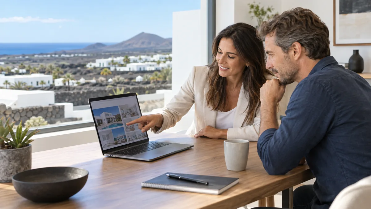 Profesionales revisando una web inmobiliaria en Lanzarote