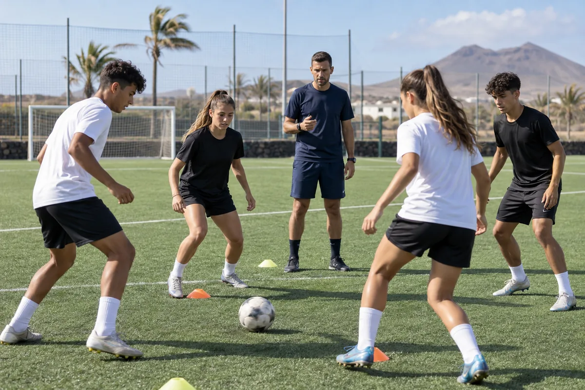Entrenamiento de fútbol en academia deportiva de Lanzarote