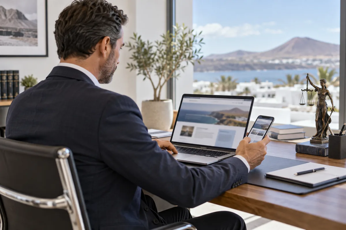 Abogado realizando videollamada profesional desde Lanzarote