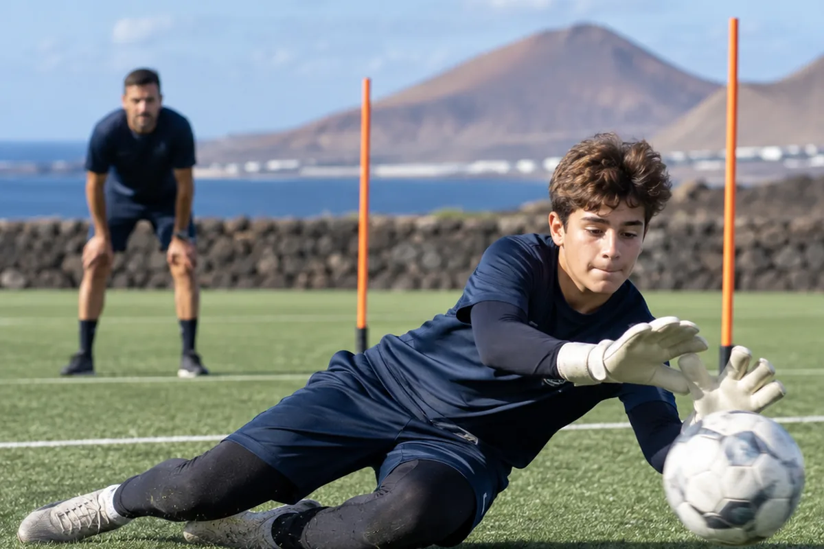 Grupo de jóvenes entrenando fútbol en Lanzarote