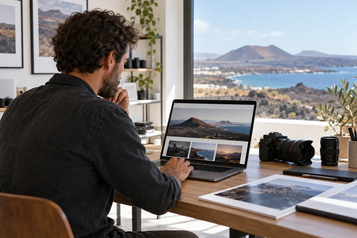 Fotógrafo revisando su portfolio web en Lanzarote